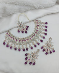 Purple & White Stone Bridal Choker Set