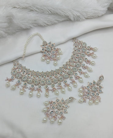 Purple & White Stone Bridal Choker Set