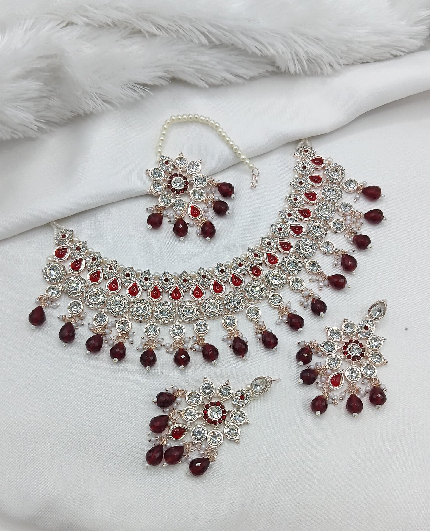 Purple & White Stone Bridal Choker Set