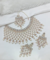 Grand Emerald & White Stone Bridal Choker Set with Maang Tikka
