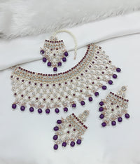 Grand Emerald & White Stone Bridal Choker Set with Maang Tikka