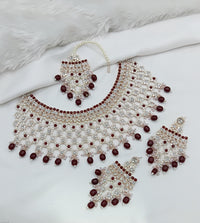 Grand Emerald & White Stone Bridal Choker Set with Maang Tikka