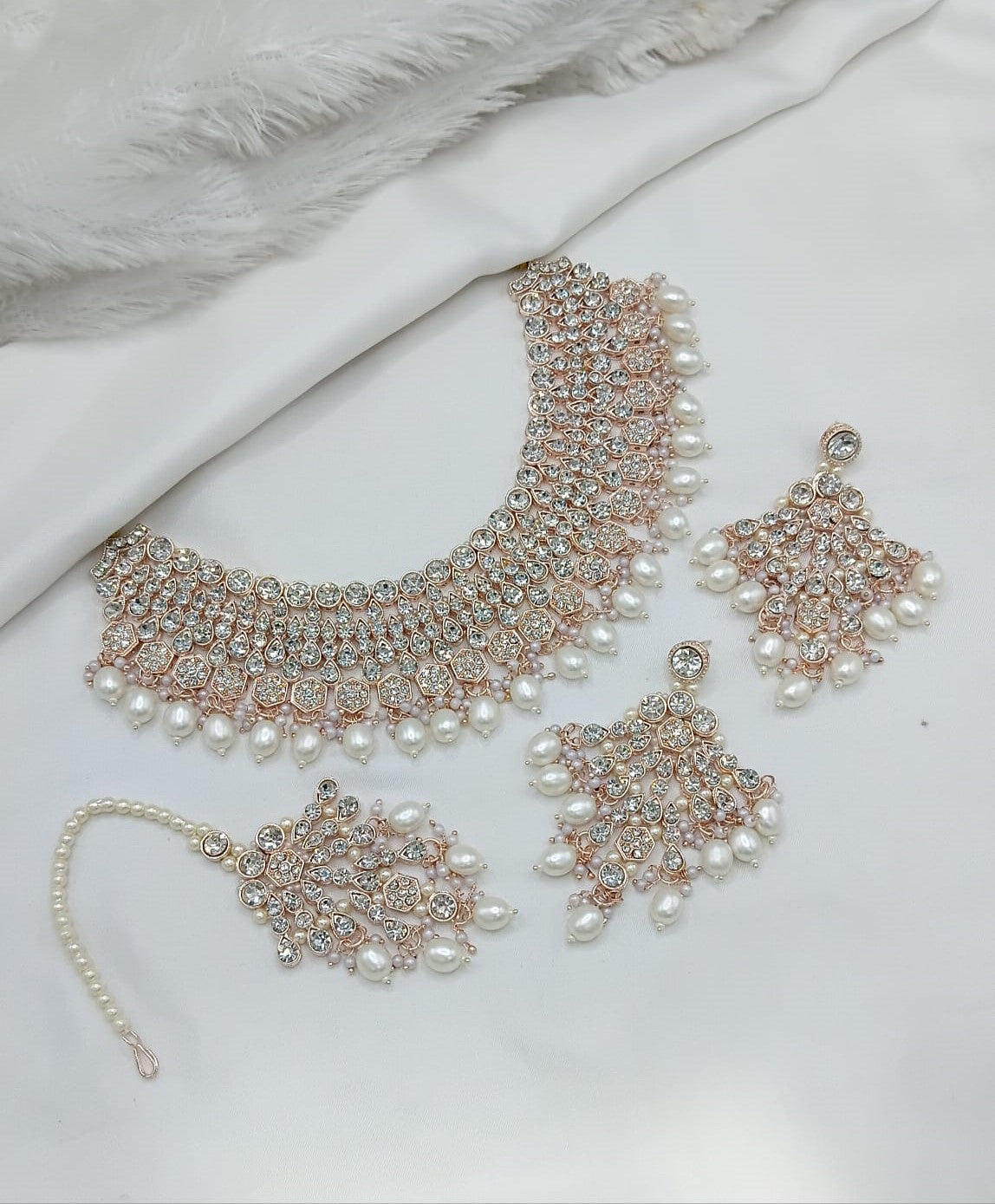 Sky Blue & Blush Pink Pearl Accents Choker Set