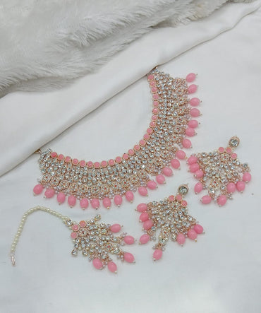 Sky Blue & Blush Pink Pearl Accents Choker Set