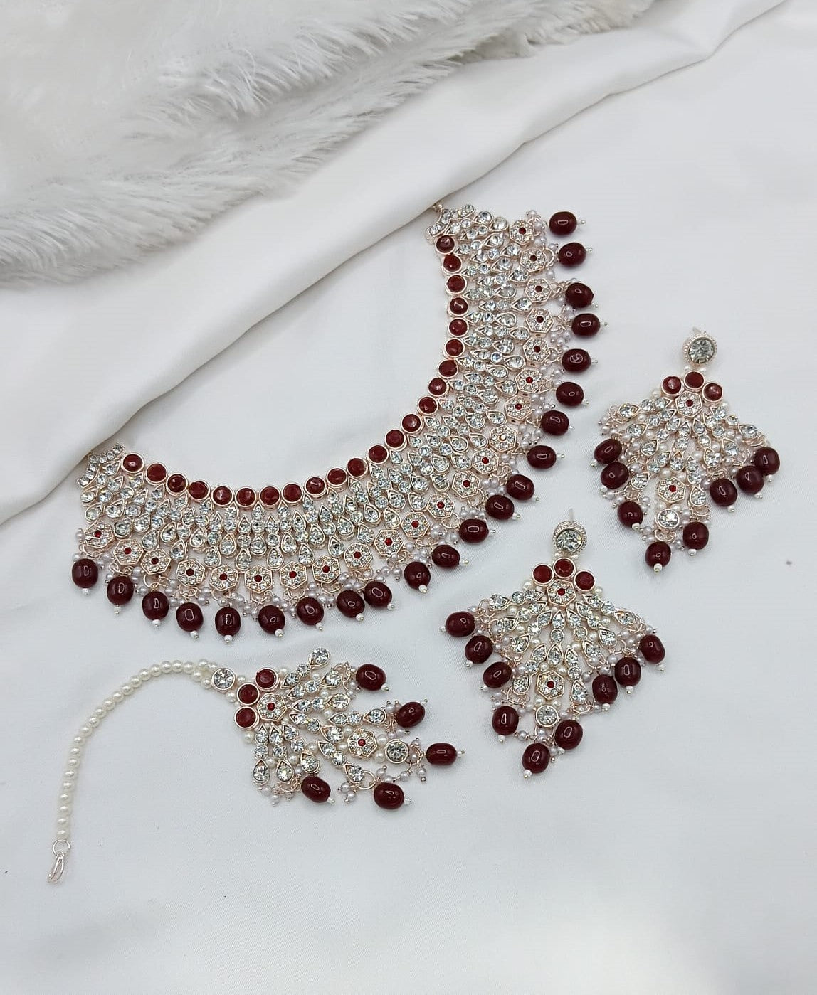 Sky Blue & Blush Pink Pearl Accents Choker Set