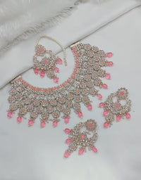 Rose Gold & White Stone Bridal Choker Set with Pearls