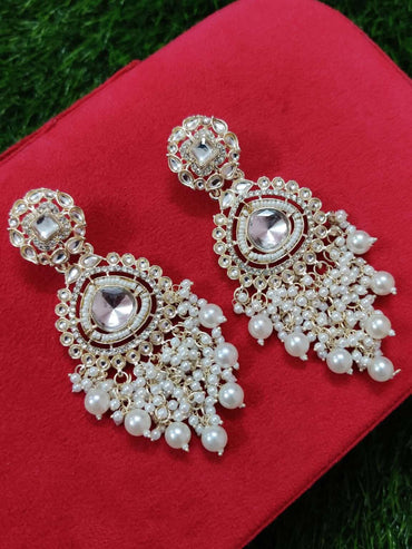 Royal White Kundan Encrusted Pearl Drop Earrings looking for specific wedding