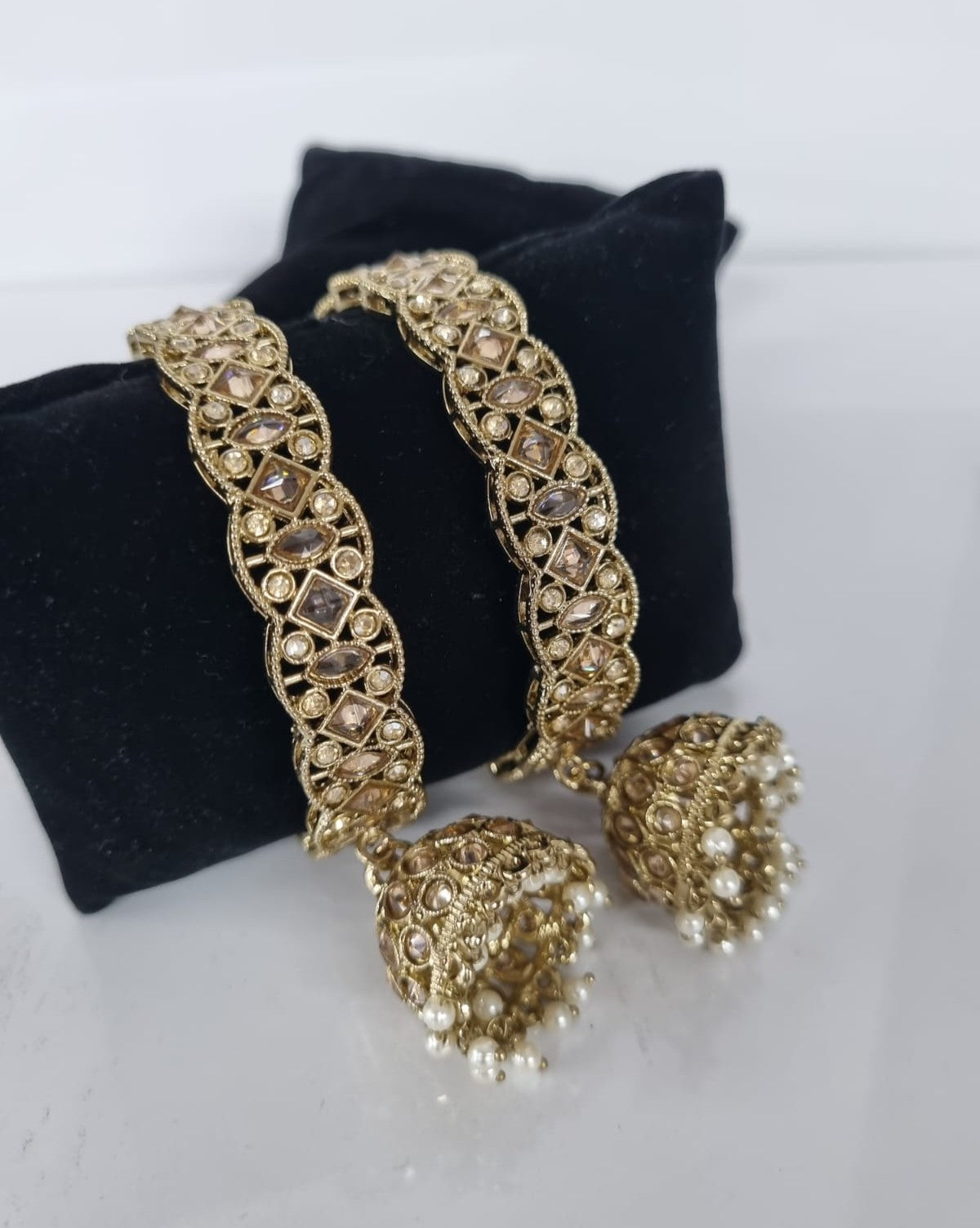 Antique Gold Kundan Bangles with Hanging Jhumka Latkan