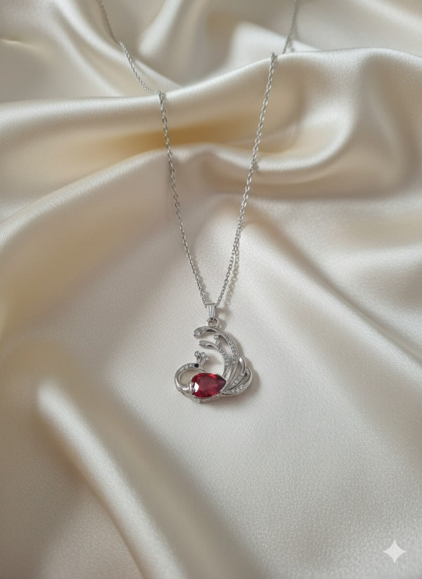 Silver Plated Peacock Pendant With chain Jewelry For Woman & Girls