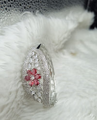 Silver Plated Pink Stone Kada Bracelet