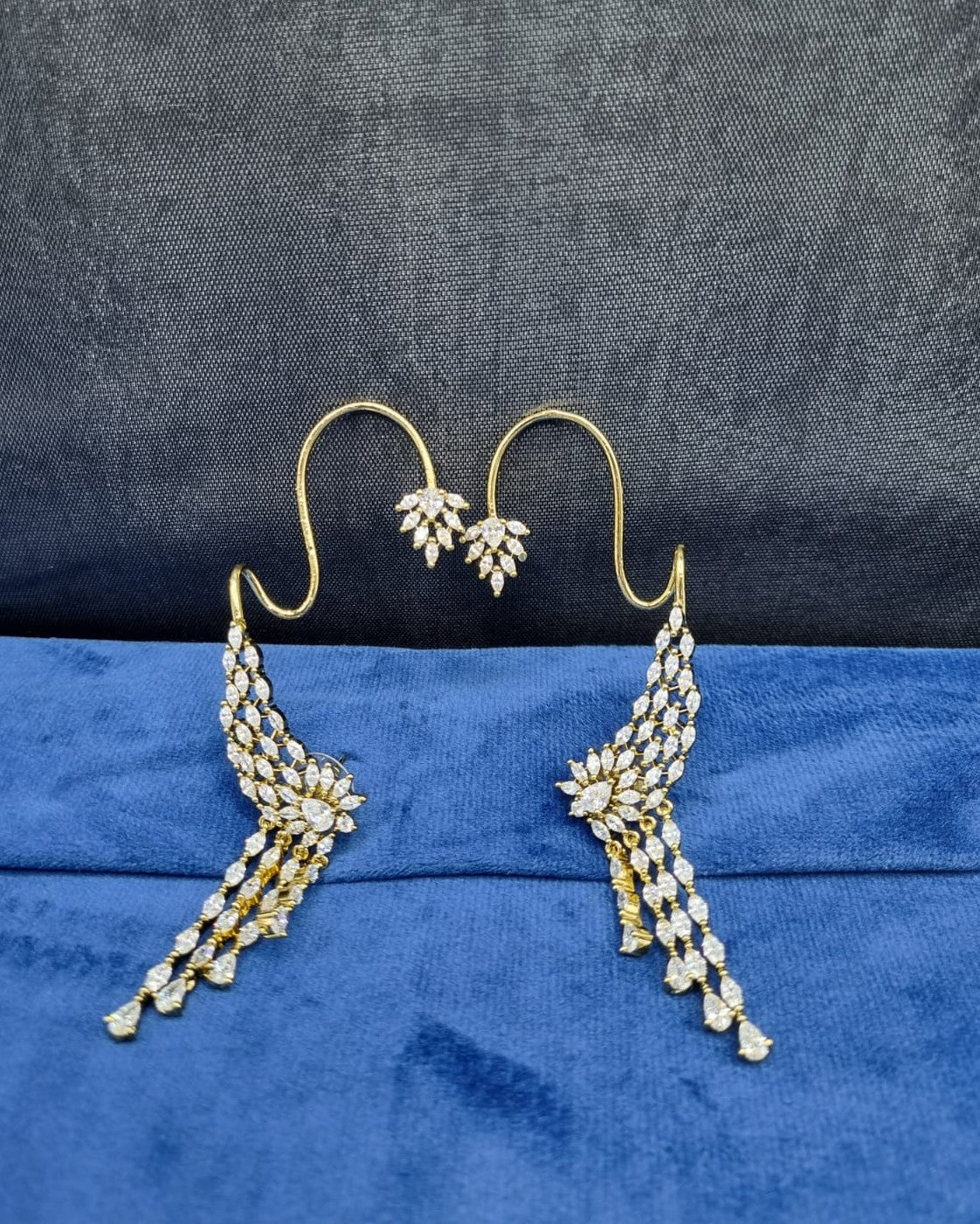 Radiant Marquise Crystal Ear Cuffs Gold Plated Statement Drop Earrings