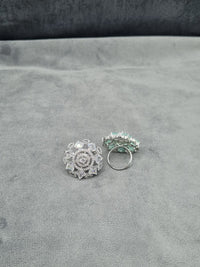 Silver Finish American Diamond Floral Statement Ring