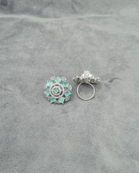 Silver Finish American Diamond Floral Statement Ring