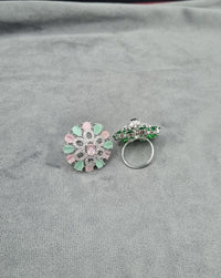 Deep Green American Diamond Floral Ring