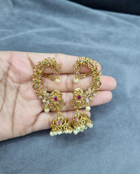 Jhumka Ear Cuffs with Ruby & Emerald Stones