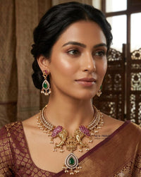 Royal Divine Laxmi Elephant Temple Choker Necklace Set with Earrings