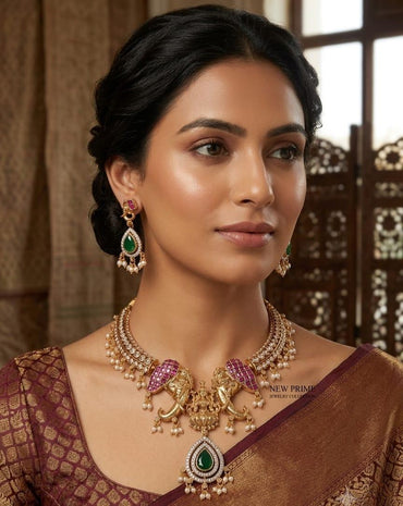 Royal Divine Laxmi Elephant Temple Choker Necklace Set with Earrings