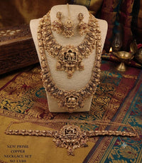 Grand Antique Copper Elephant Temple Bridal Jewellery Set (Necklaces, Earrings, Mang Tikka & Vaddanam/Kamardhani)