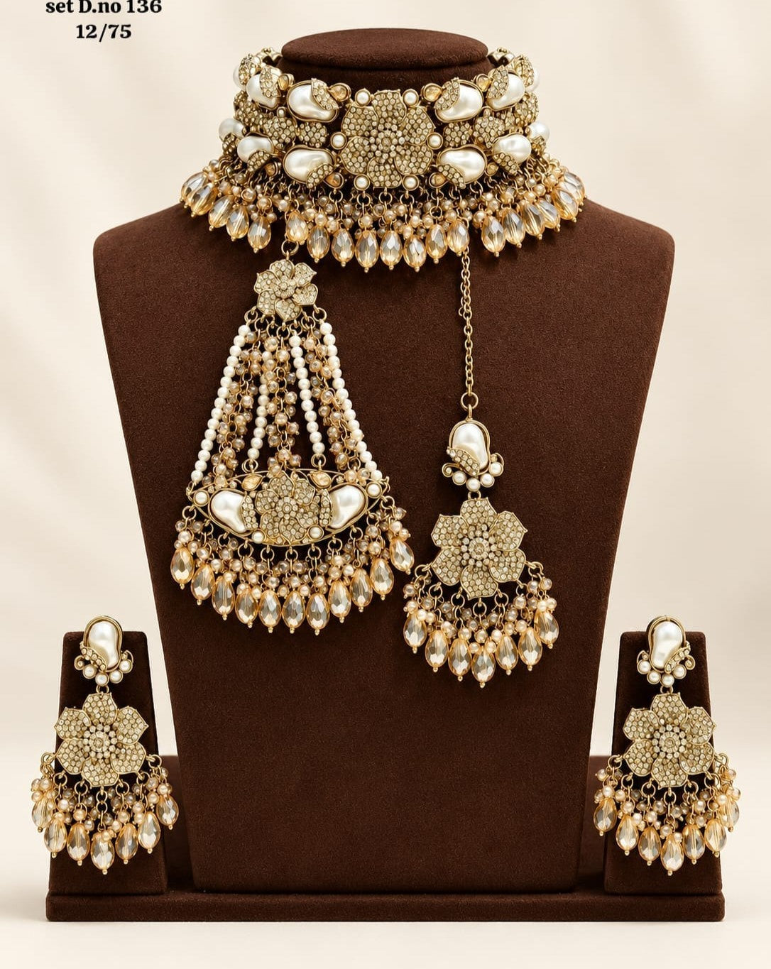 Shadow Floral Choker Necklace Set with Earrings, Tikka & Passa