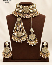 Shadow Floral Choker Necklace Set with Earrings, Tikka & Passa