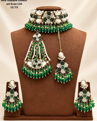 Shadow Floral Choker Necklace Set with Earrings, Tikka & Passa