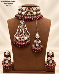 Shadow Floral Choker Necklace Set with Earrings, Tikka & Passa