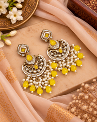 Statement Chandbali Earrings with Pearl & Bead Drops