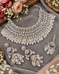 Bridal Silver-Tone Rhinestone & Pearl Choker Set with Earrings & Maang Tikka