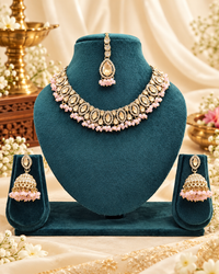 Teardrop Choker Necklace Set with Jhumkas & Maang Tikka