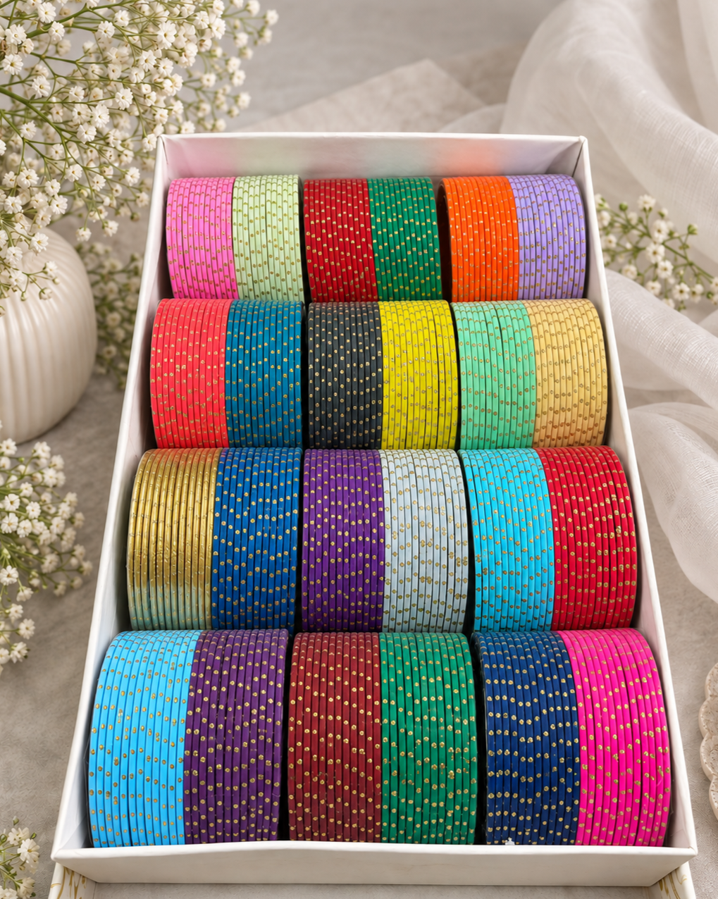 Gold-Dotted Metal Bangle Box Set