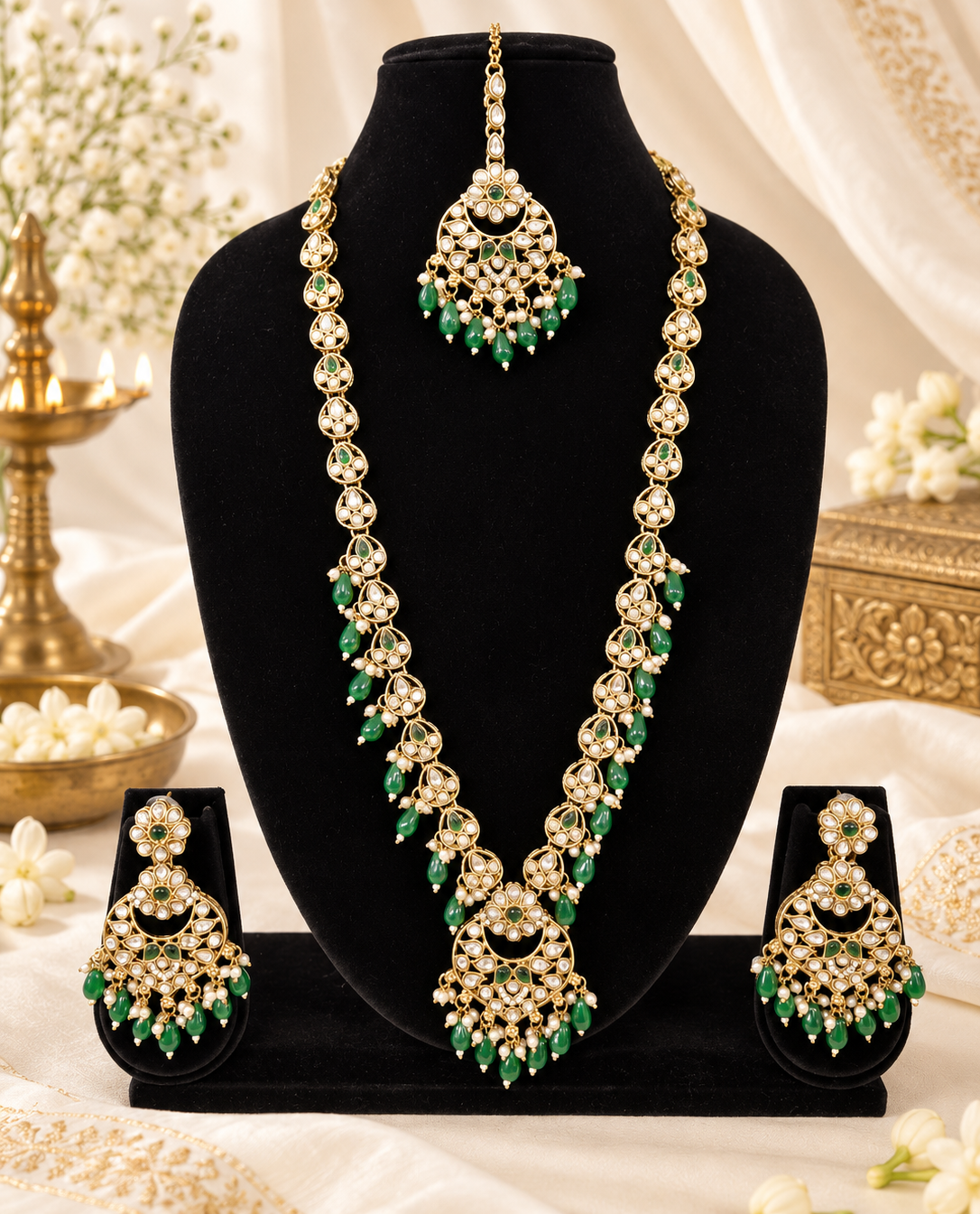 Blush Petal Long Bridal Necklace Set