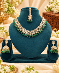 Teardrop Choker Necklace Set with Jhumkas & Maang Tikka