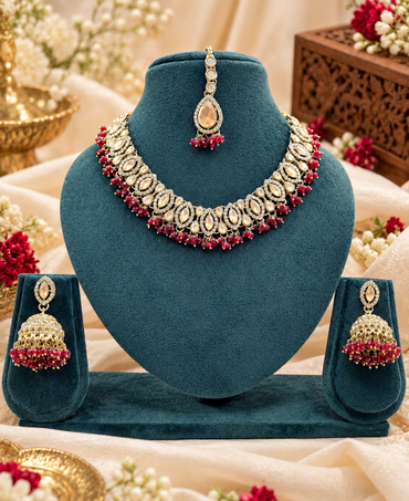 Teardrop Choker Necklace Set with Jhumkas & Maang Tikka