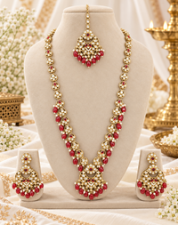 Blush Petal Long Bridal Necklace Set