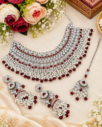 Bridal Silver-Tone Rhinestone & Pearl Choker Set with Earrings & Maang Tikka