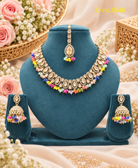 Teardrop Choker Necklace Set with Jhumkas & Maang Tikka
