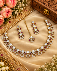 Modern Indian Choker Jewelry Set with Earrings & Tikka