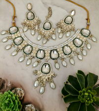Emerald Green Meena & Pearl Drops Choker Set