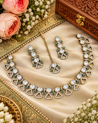 Modern Indian Choker Jewelry Set with Earrings & Tikka