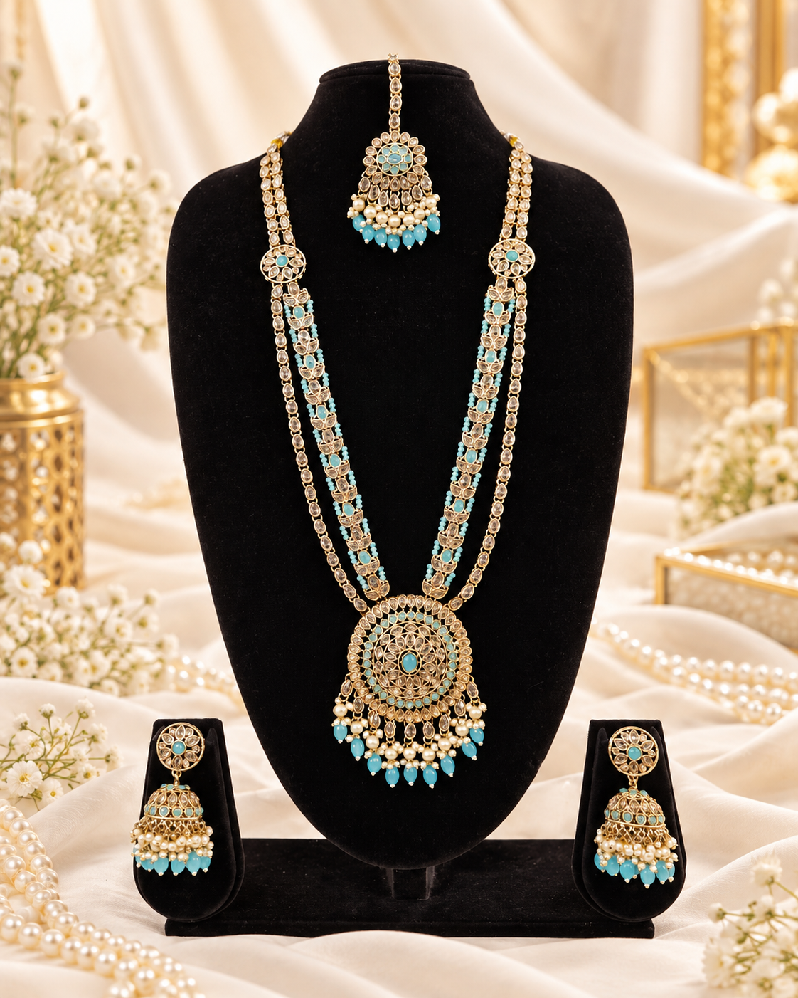 Mustard Yellow Bridal Necklace Set with Matching Earrings