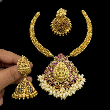 Traditional Lakshmi Temple Copper Choker Set