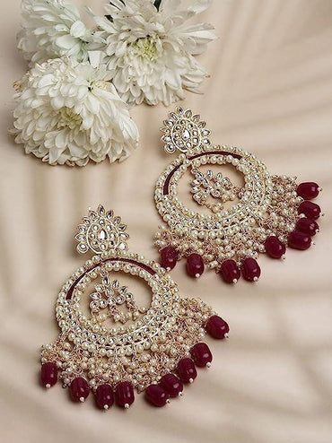 Large Traditional Indian Chandbali Earrings Beads & Pearls For Woman
