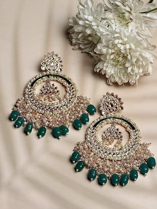 Large Traditional Indian Chandbali Earrings Beads & Pearls For Woman