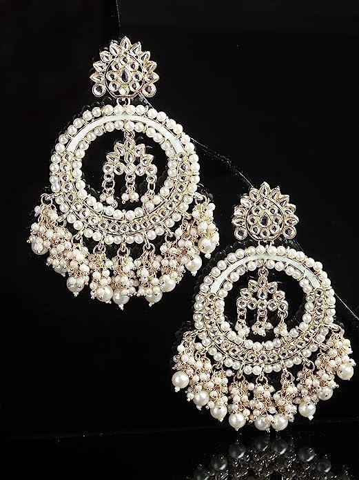 Statement Chandbali Earrings with Pearl & Bead Drops – Traditional Bridal Jewellery