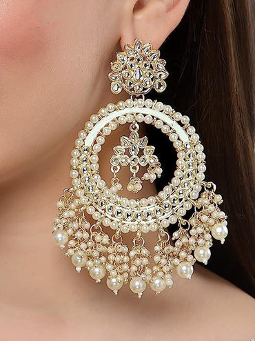 Statement Chandbali Earrings with Pearl & Bead Drops – Traditional Bridal Jewellery