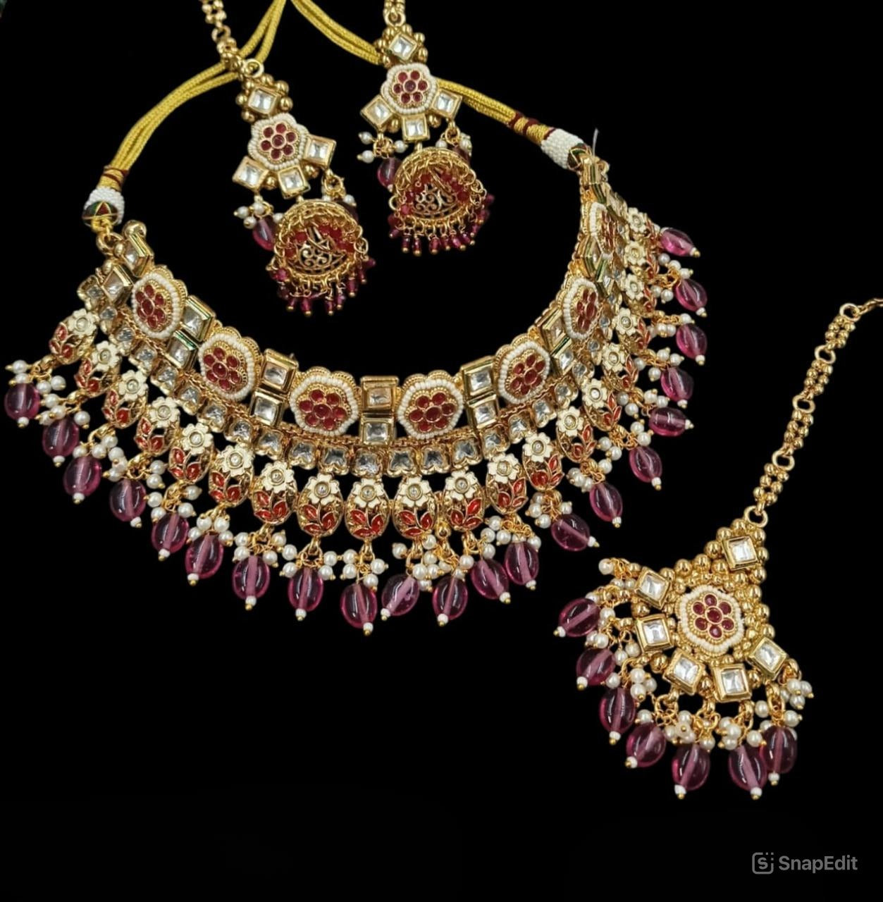 The Jodhpuri Blossom Rani Pink Copper Choker Set