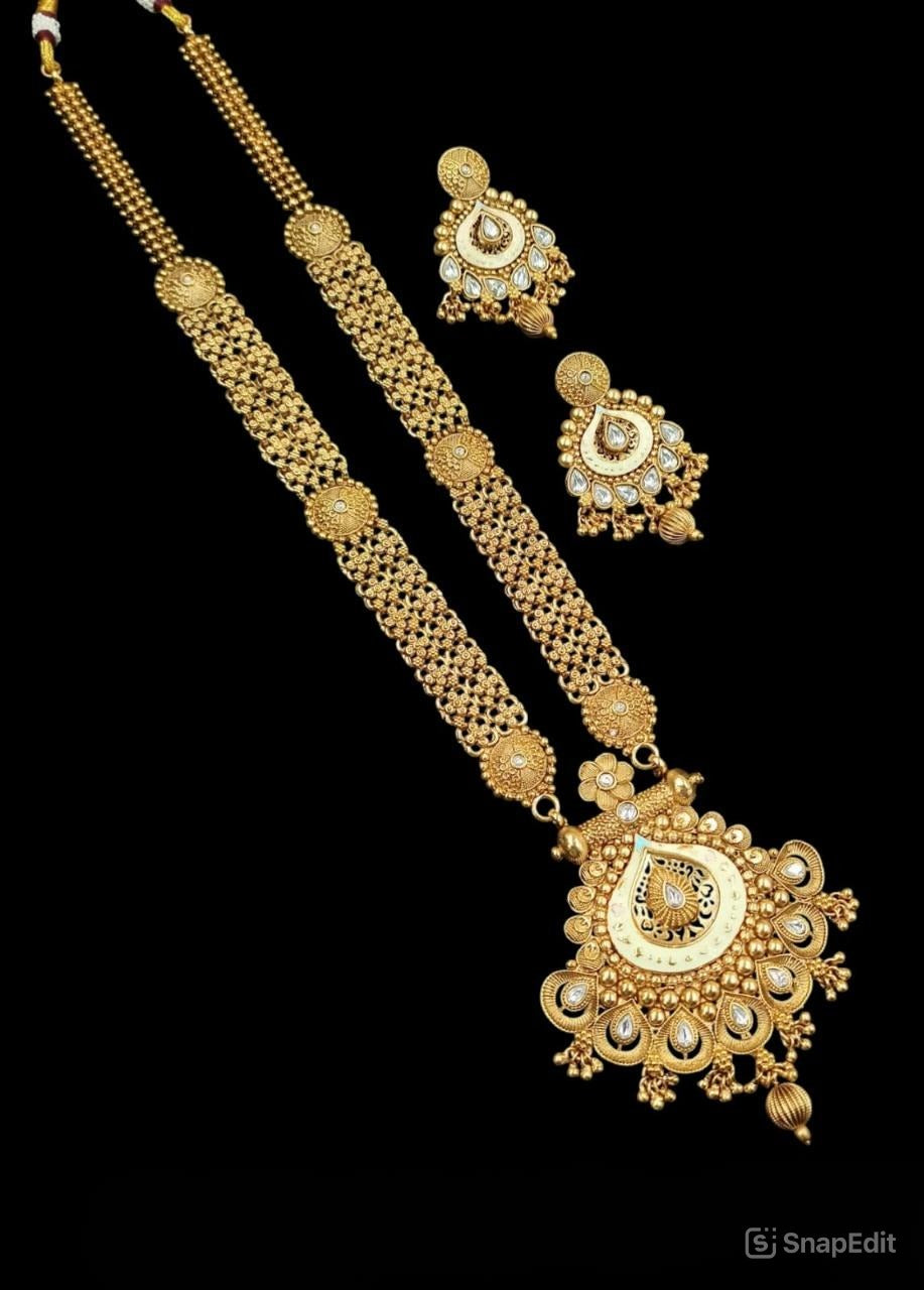Royal Long Gold-Plated Copper Meenakari Necklace Set